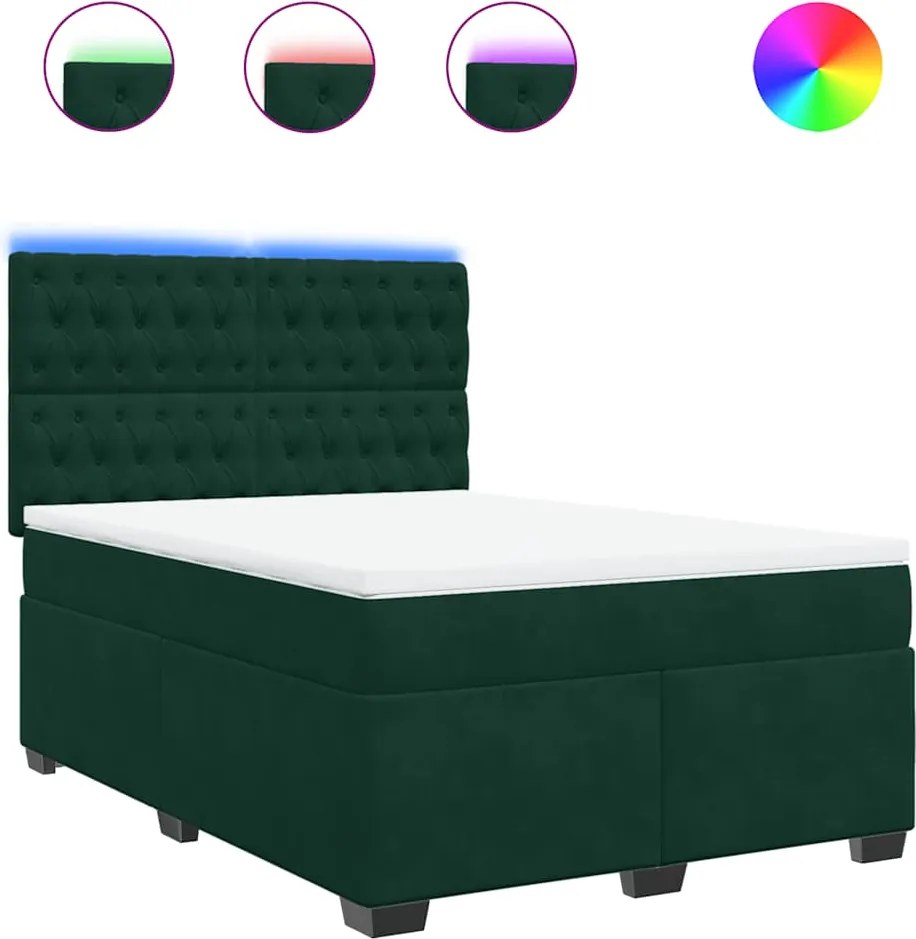 vidaXL Pat box spring cu saltea, verde închis, 140x190 cm, catifea