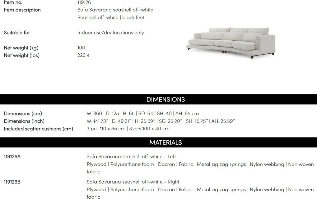 Canapea design LUX Savarana, Seashell off-white