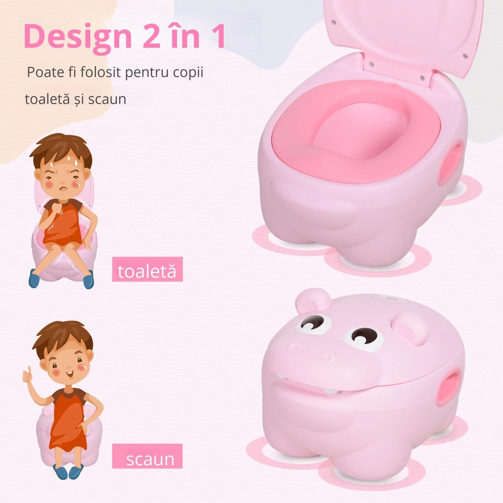 HOMCOM Olita pentru Copii de la 6 Luni Antialunecare Hipopotam Roz 40 x 30 x 23cm | Aosom Romania