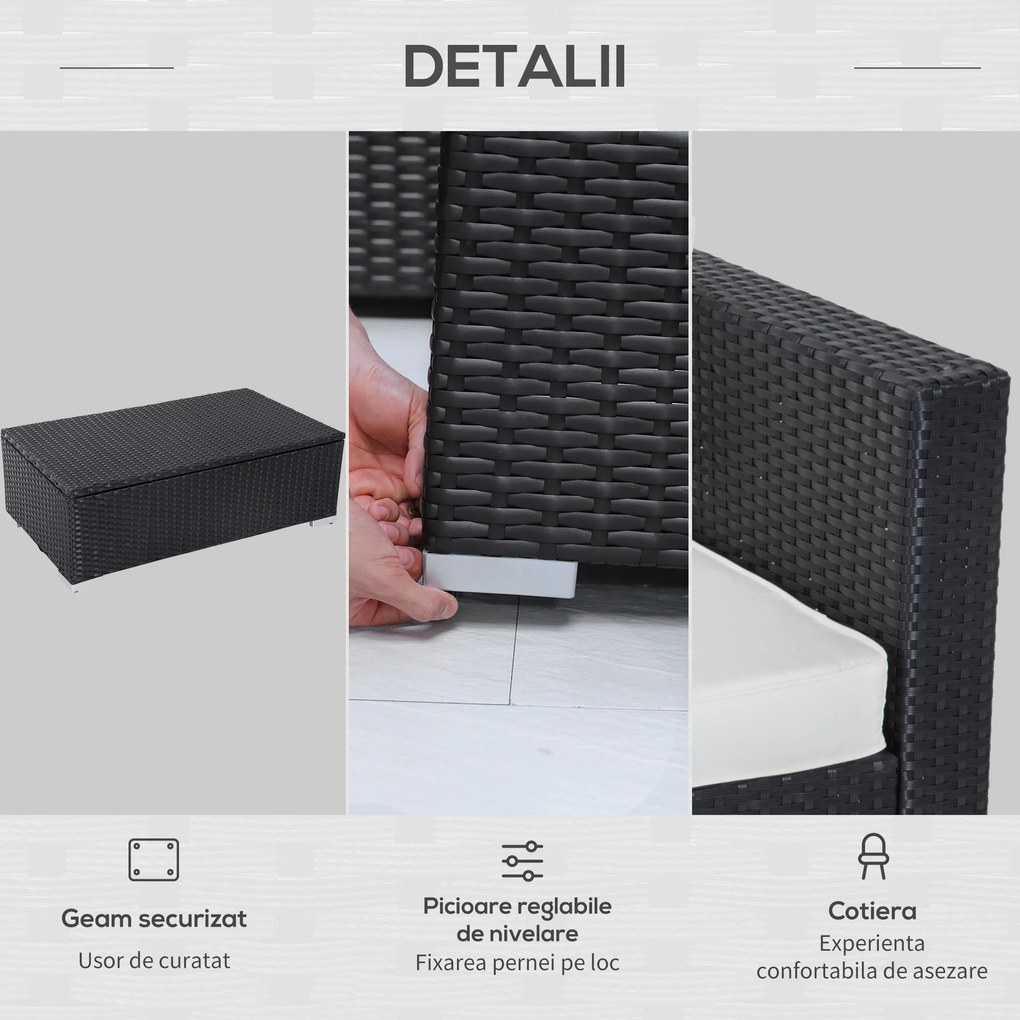 Outsunny Mobilier de Grădină Modular 6 Piese din Rattan PE Canapele și Măsuță de Cafea Design Elegant Negru și Crem | Aosom Romania