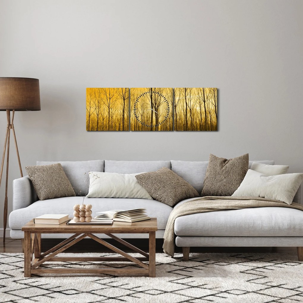 Tablou cu pădure în apus de soare (cu ceas) (90x30 cm)