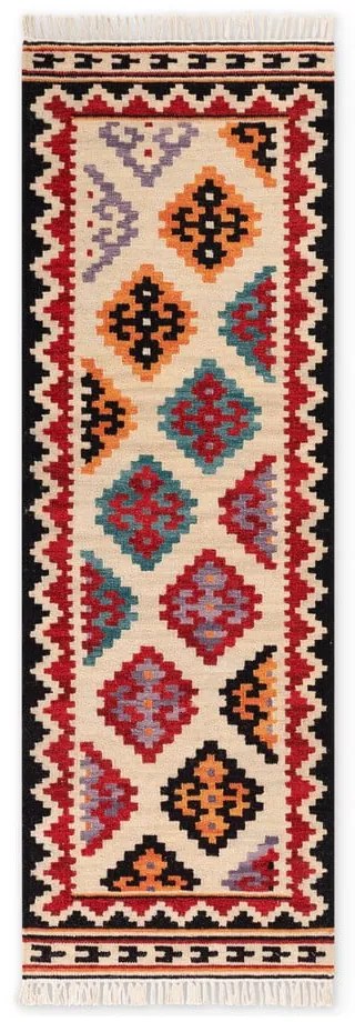 Covor tip traversă roșu reversibil, țesut manual din lână 60x190 cm Kamal Kian – Nouristan