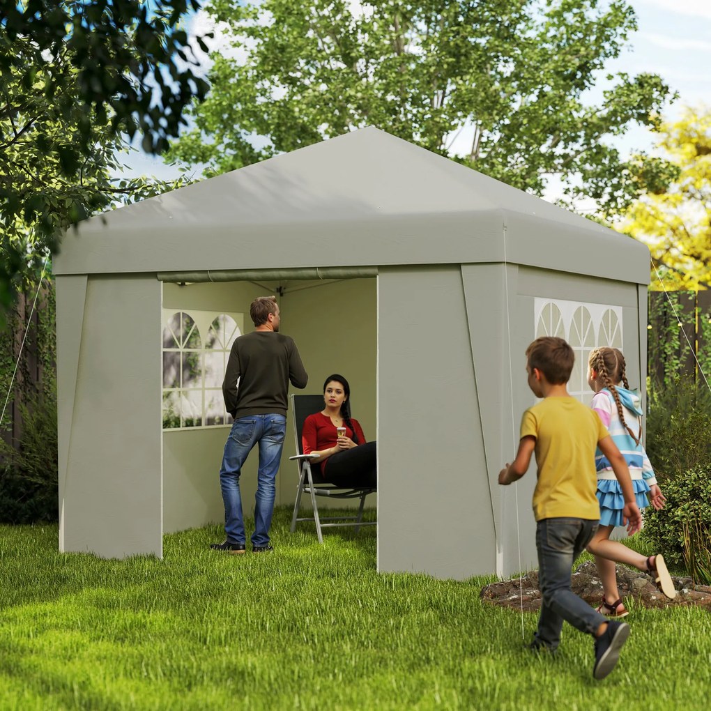 Outsunny Pavilion de grădină pliabil 3 x 3 x 2,75 m anti-UV 30 + cu ferestre + pereți laterali + geantă de transport crem | Aosom Romania
