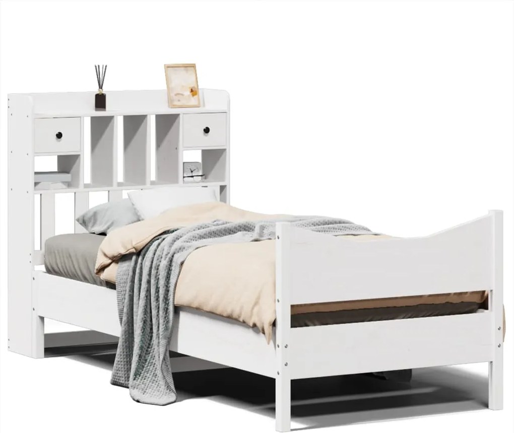 vidaXL Cadru de pat fără saltea, alb, 75x190 cm, lemn masiv de pin