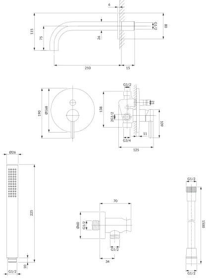 OMNIRES SYSYW01CR - Set cadă cu baterie încastrată Y crom lucios
