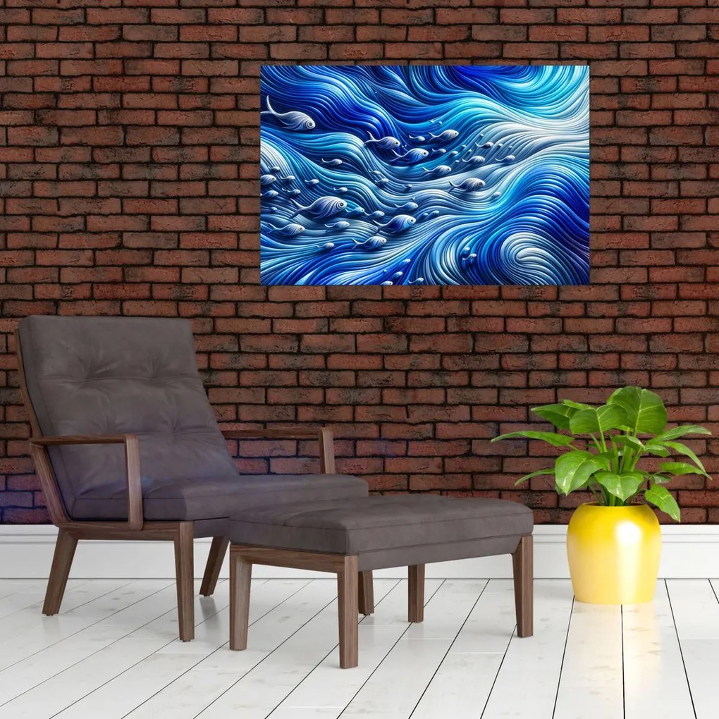 Tablou – Pești în valuri (90x60 cm)