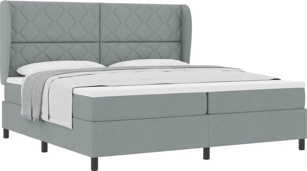 vidaXL Pat cu arcuri cu saltea Gri deschis 200 x 200 cm țesătură