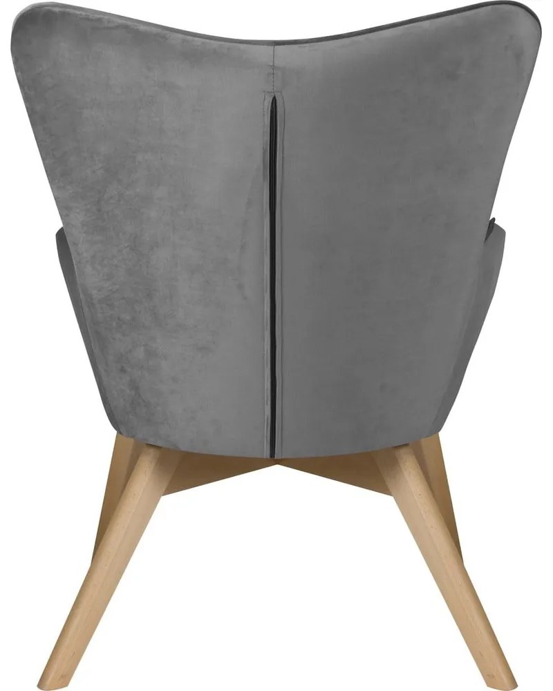 Fotoliu cu taburet gri cu tapițerie din catifea Niko – Ropez