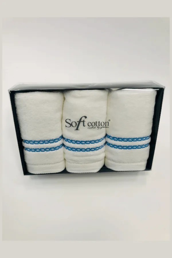 Set cadou de prosoape mici CHAINE, 3 buc Alb – Broderie bej