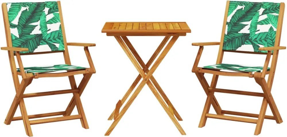 vidaXL Set mobilier bistro, 3 piese, textil model frunze/lemn masiv