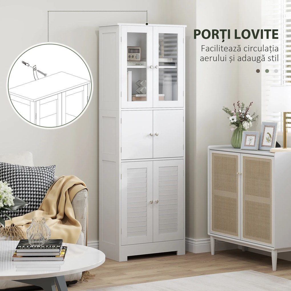 HOMCOM Dulap pentru Baie cu 3 Uși Duble din Lemn 60x30x170.5 cm, Alb | Aosom Romania