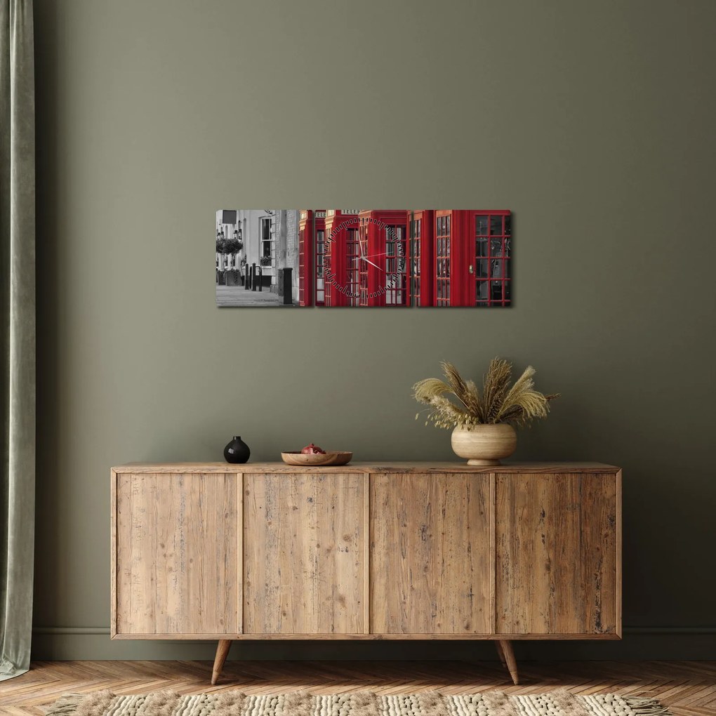 Tablou - Cutii telefonice din Londra (cu ceas) (90x30 cm)