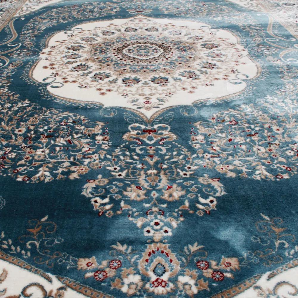 Covor clasic albastru Isfahan 140x200 covor poliester mecanic pentru living sau dormitor
