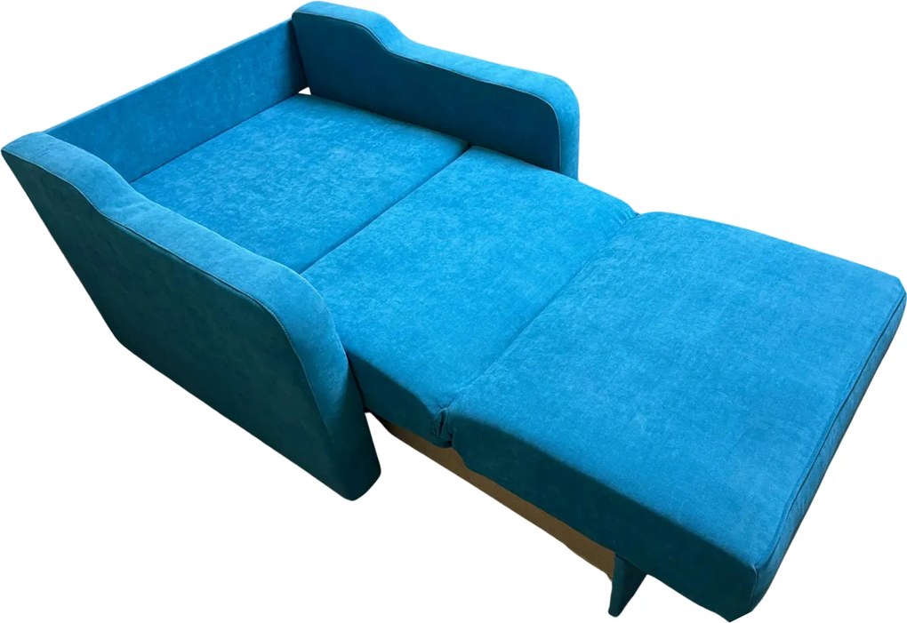 Fotoliu SAMY extensibil, cu lada de depozitare, albastru , cadru metalic, 103x100x92 Stofa, Albastru