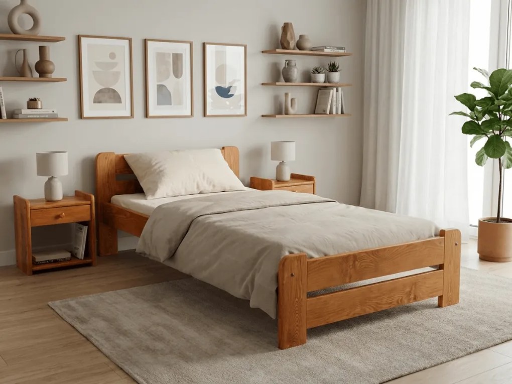 Pat de o persoana Laura 90x200 cm, arin Saltele: Cu saltele Somnia 18 cm, Somiera pat: Cu lamele drepte