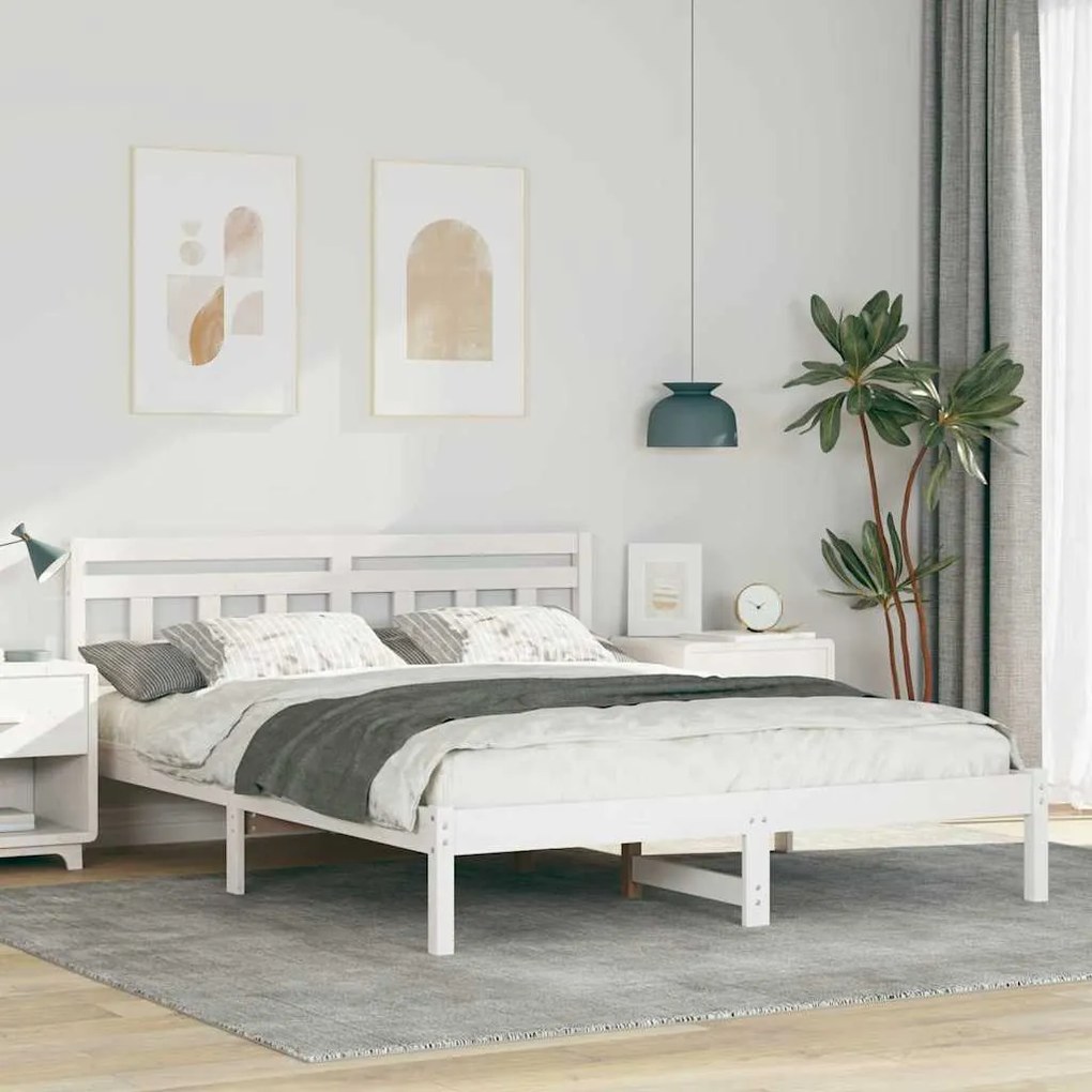 vidaXL Cadru de pat Alb 160 x 200 cm Lemn de pin masiv