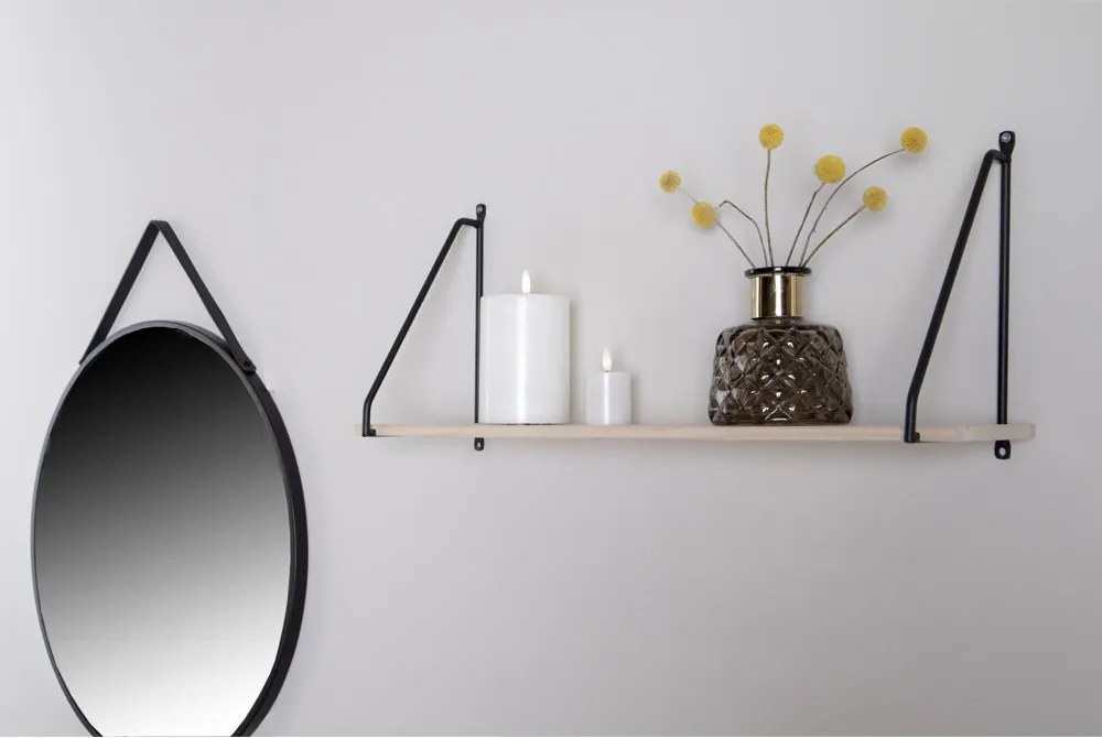 Raft Arnhem, raft din lemn natural, ramă neagră 65x17 cm