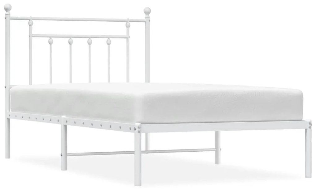 353580 vidaXL Cadru de pat metalic cu tăblie, alb, 100x190 cm
