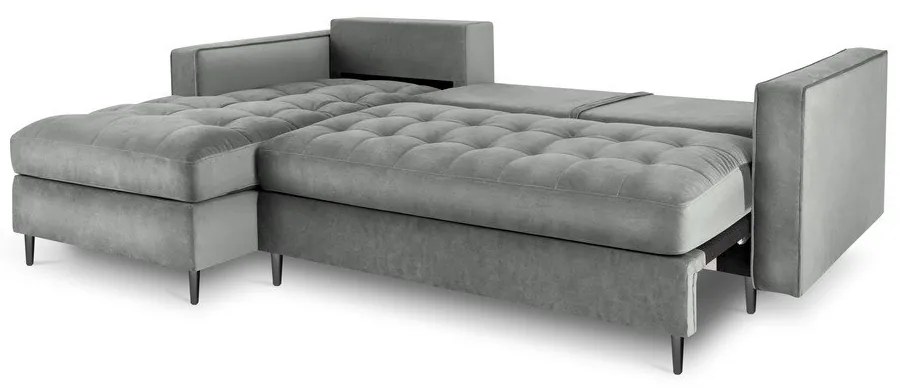 Colțar extensibil din catifea cu șezlong stânga Milo Casa Santo, gri deschis