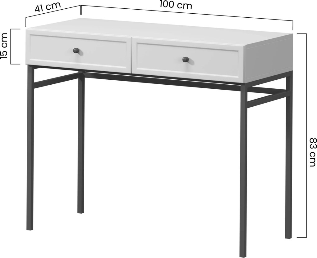 Consolă cu sertare Lorini 100 cm - cașmir / mânere negre T-bar / cadru metalic