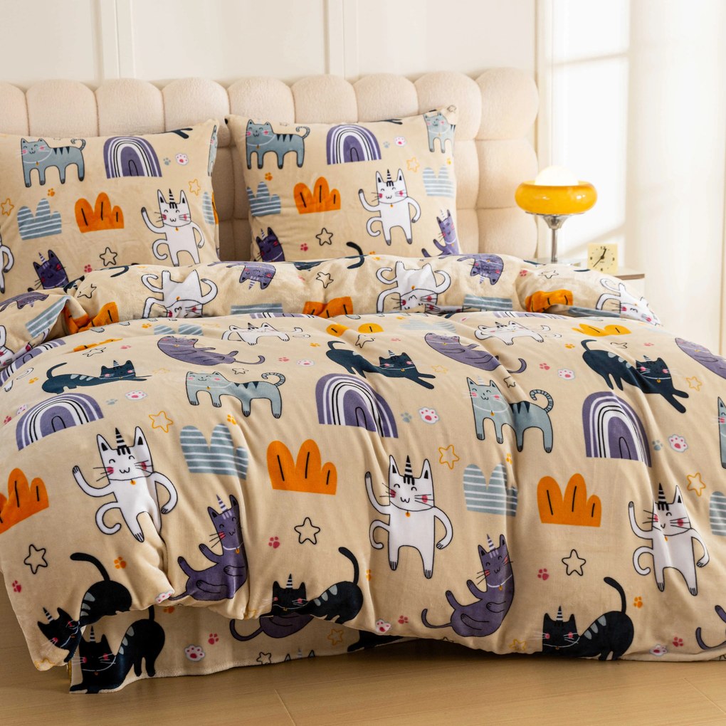 Lenjerie din microplush PURRSLEEP bej Dimensiunile lenjeriei: 2 buc 70 x 90 cm | 200 x 220 cm
