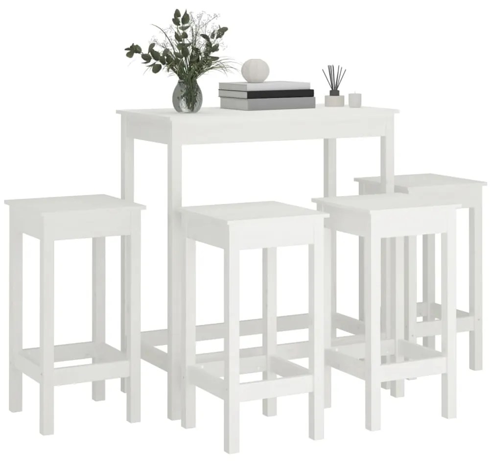 Set mobilier de bar, 5 piese, alb, lemn masiv de pin