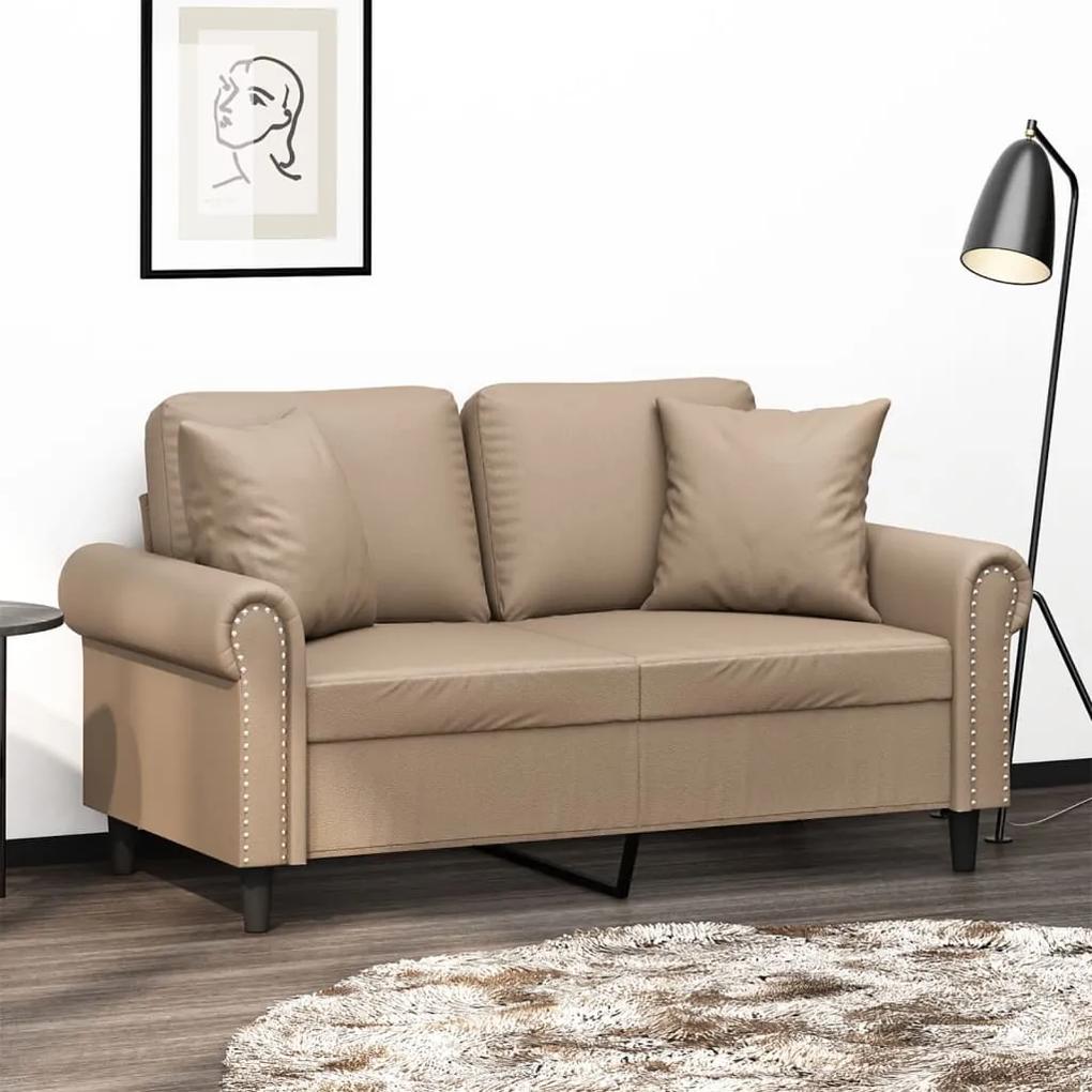 Canapea cu 2 locuri cu pernute, cappuccino, 120 cm, piele eco.