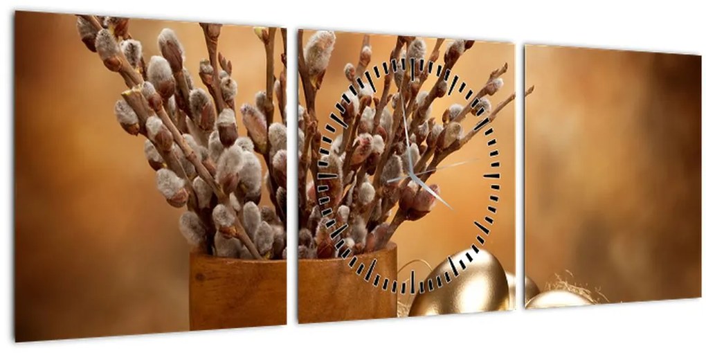 Tablou cu ou și pisicuțe (cu ceas) (90x30 cm)