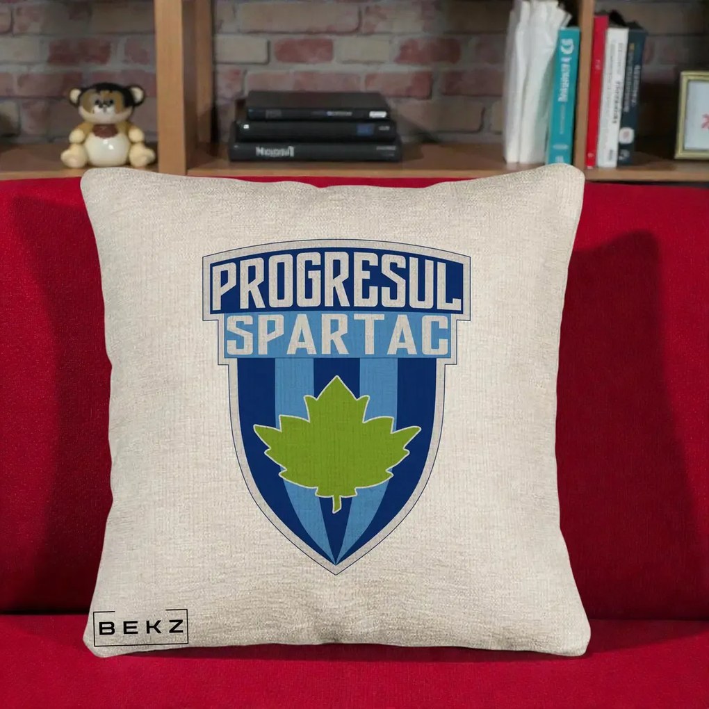 Perna Personalizata Progresul Spartac Fotbal, 40x40 cm, Bej Canapea, Husa Detasabila, Perna Inclusa, BEKZ®