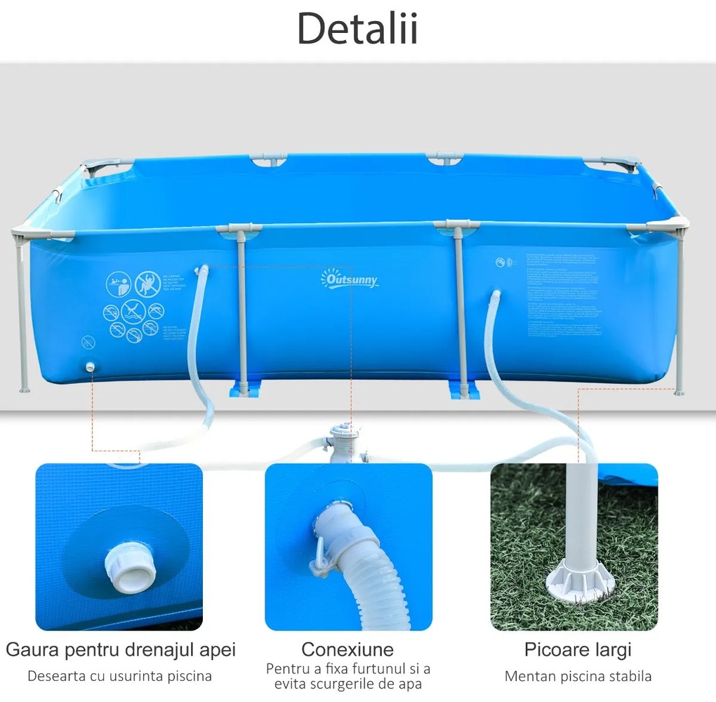 Outsunny Piscină Supraterană cu Filtru și Supapă din Oțel/PVC 292x190x75cm Albastru Perfectă pentru Adulți și Copii în Grădină | Aosom Romania