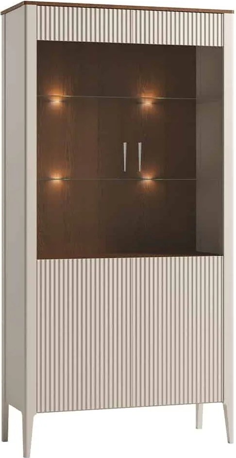 Vitrină lemn masiv nuc Napoli Crem/, 102 × 40 × 202 cm