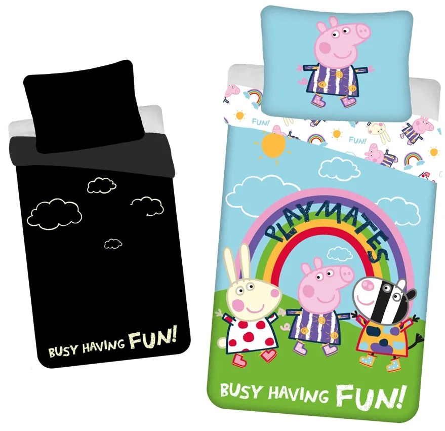 Lenjerie de pat din bumbac care lumineaza PEPPA PIG colorata Dimensiune lenjerie de pat: 70 x 90 cm | 140 x 200 cm
