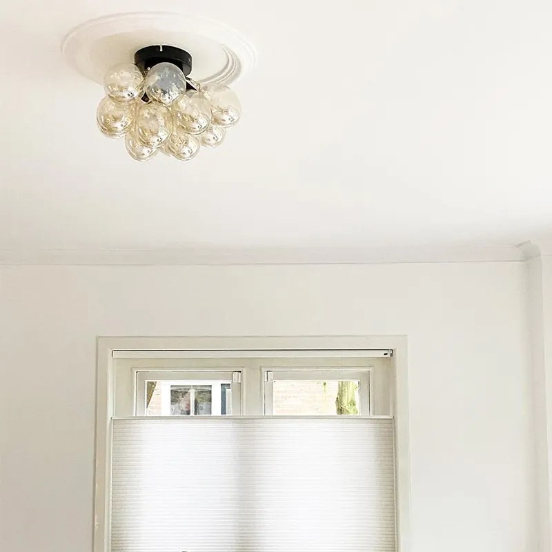 Plafonieră inteligentă neagră cu sticlă ambră 3 lumini incl. Zigbee G9 - Uvas