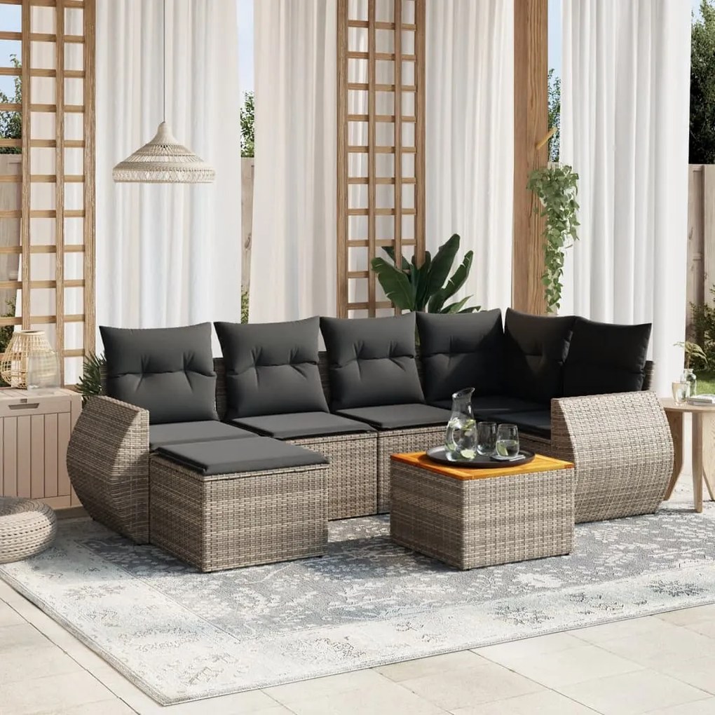 vidaXL Set canapele de grădină, 7 piese, cu perne, gri, poliratan