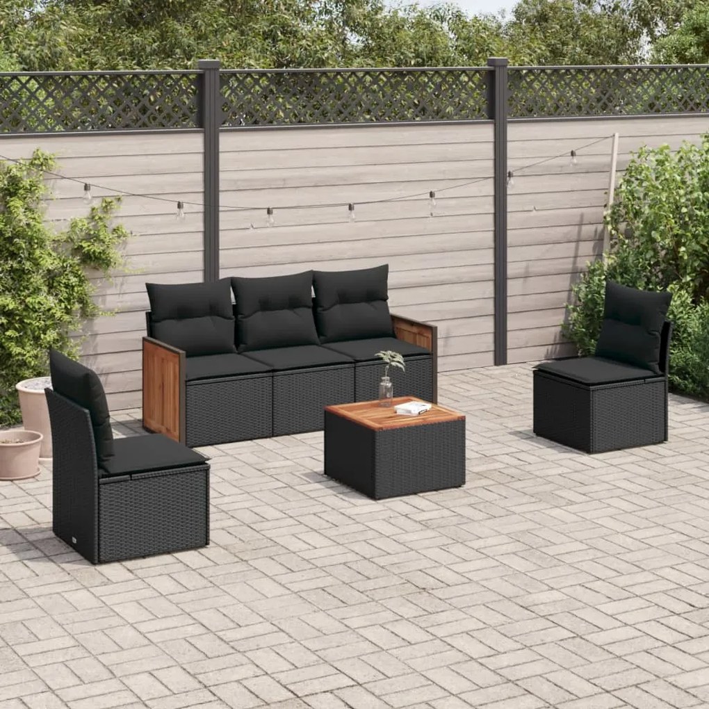 vidaXL Set mobilier de grădină cu perne, 6 piese, negru, poliratan