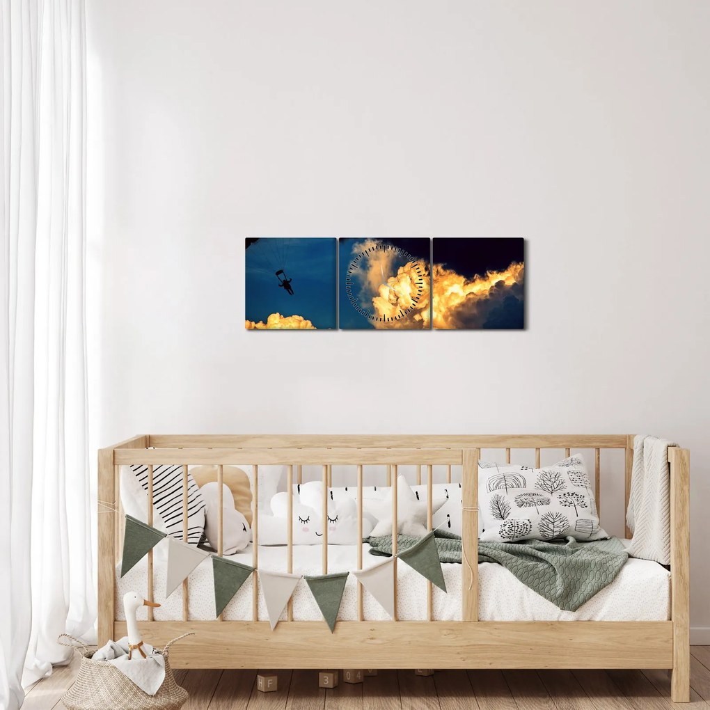 Tablou cu parașutiști în ceruri (cu ceas) (90x30 cm)
