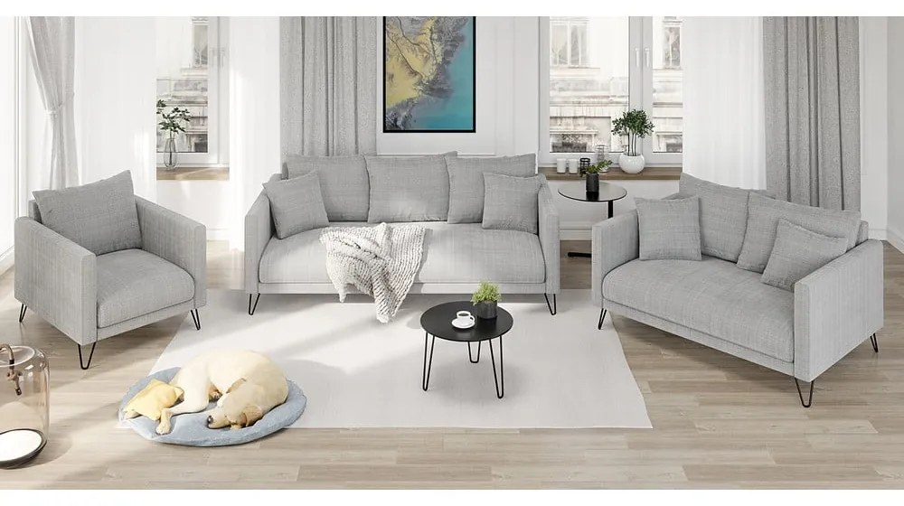 Canapea gri deschis cu tapițerie din chenille 200 cm Freya – Ropez