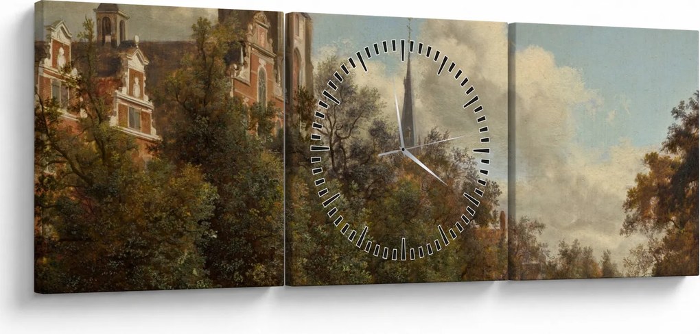 Tablou - Jan van der Heyden, View Down a Dutch Canal, reproducere (cu ceas) (90x30 cm)