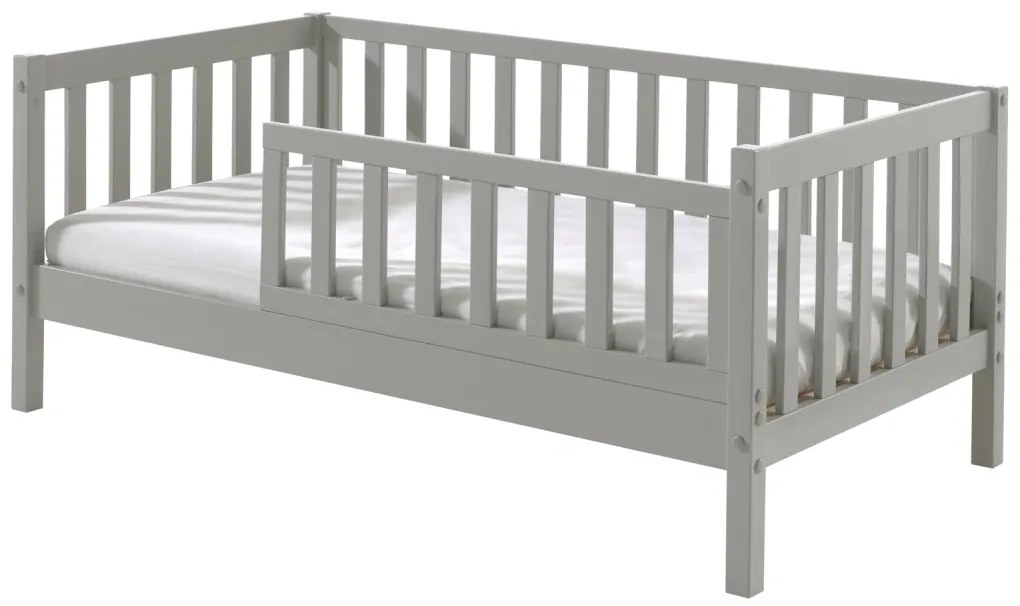 Pat Toddler gri pentru copii mici, 70 x 140 cm, cu laturi înalte pentru siguranță – Vipack