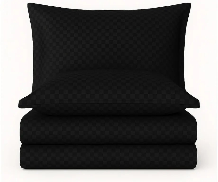 Lenjerie de pat neagră din bumbac ranforcé pentru pat dublu, extinsă 240x220 cm Checkered – Mila Home Luxury