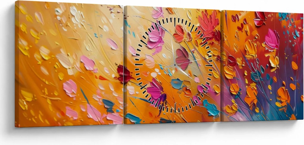 Tablou - Pictură flori colorate (cu ceas) (90x30 cm)
