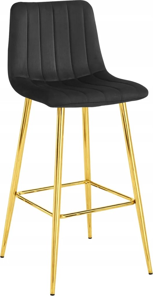Scaun de bar POZZA VELVET cu picioare aurii, neagra