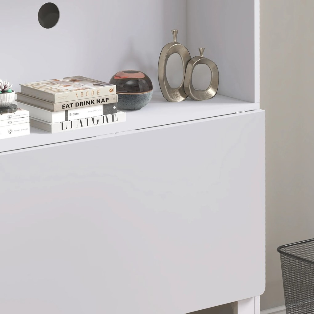 HOMCOM Birou cu Rafturi, Blat Pliabil, 2 Roți și 4 Rafturi, Birou Compact Modern cu Orificiu pentru Cabluri, Masă pentru Computer, Casă Birou Cameră de Studiu, 80x69x155 cm, Alb | Aosom Romania