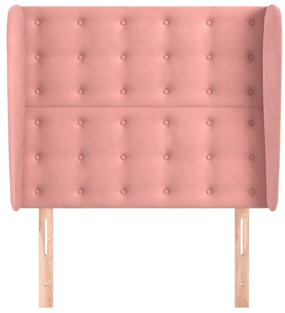 Tablie de pat cu aripioare, roz, 103x23x118 128 cm, catifea 1, Roz, 103 x 23 x 118 128 cm