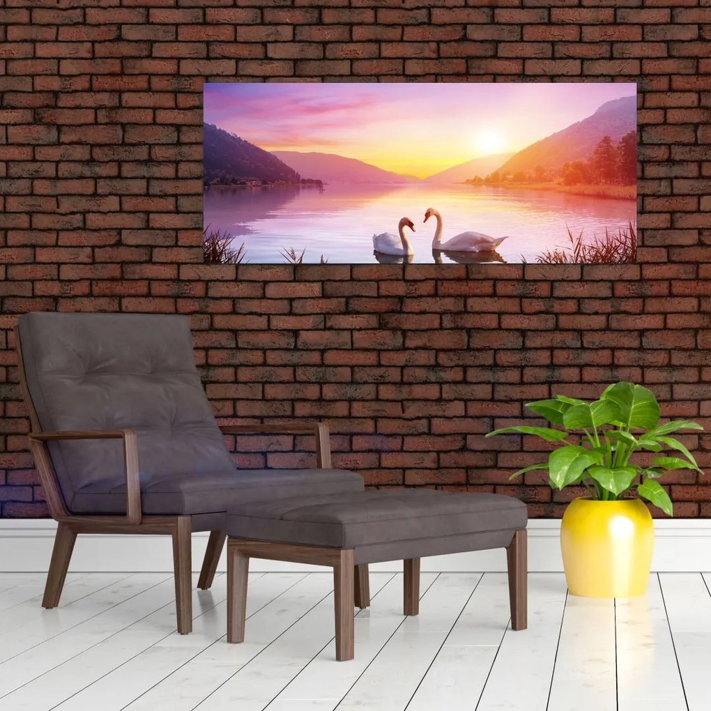 Tablou - Lebăde îndrăgostite (120x50 cm)