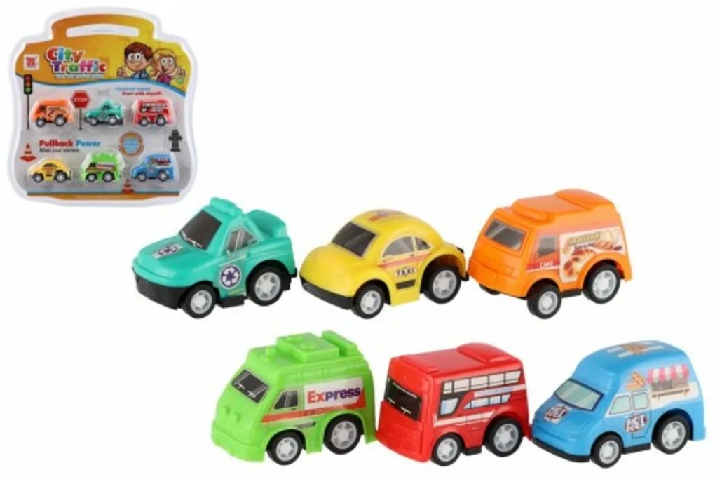Mașină 6ks mini plastic 5cm pentru retragere într-un blister