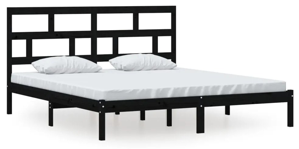 3101237 vidaXL Cadru de pat Super King 6FT, negru, 180x200 cm, lemn masiv