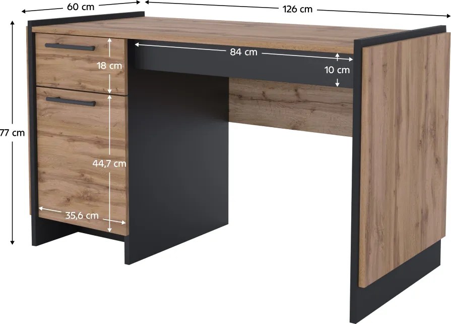 Masă PC 130, stejar wotan/negru, AMONI 1D1S