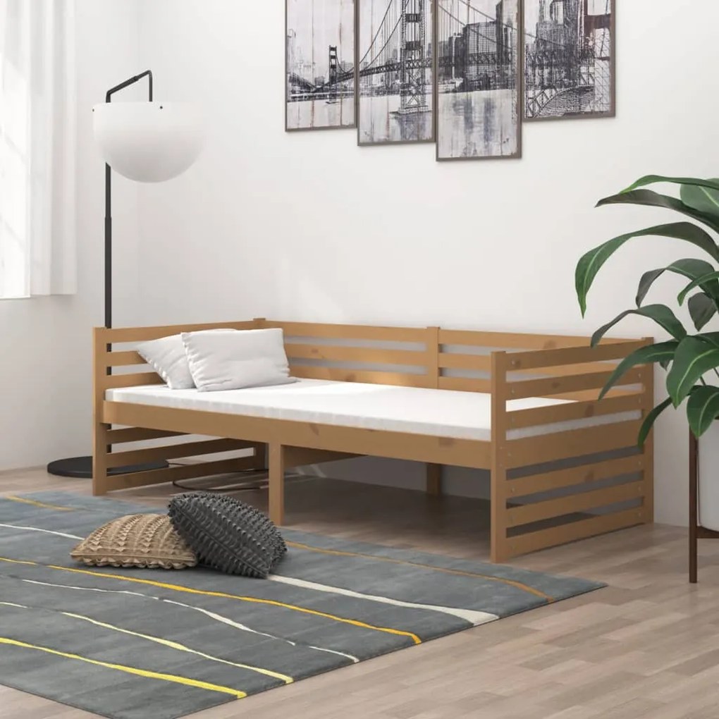 3083647 vidaXL Pat de zi cu saltea, maro miere, 90x200 cm, lemn masiv de pin