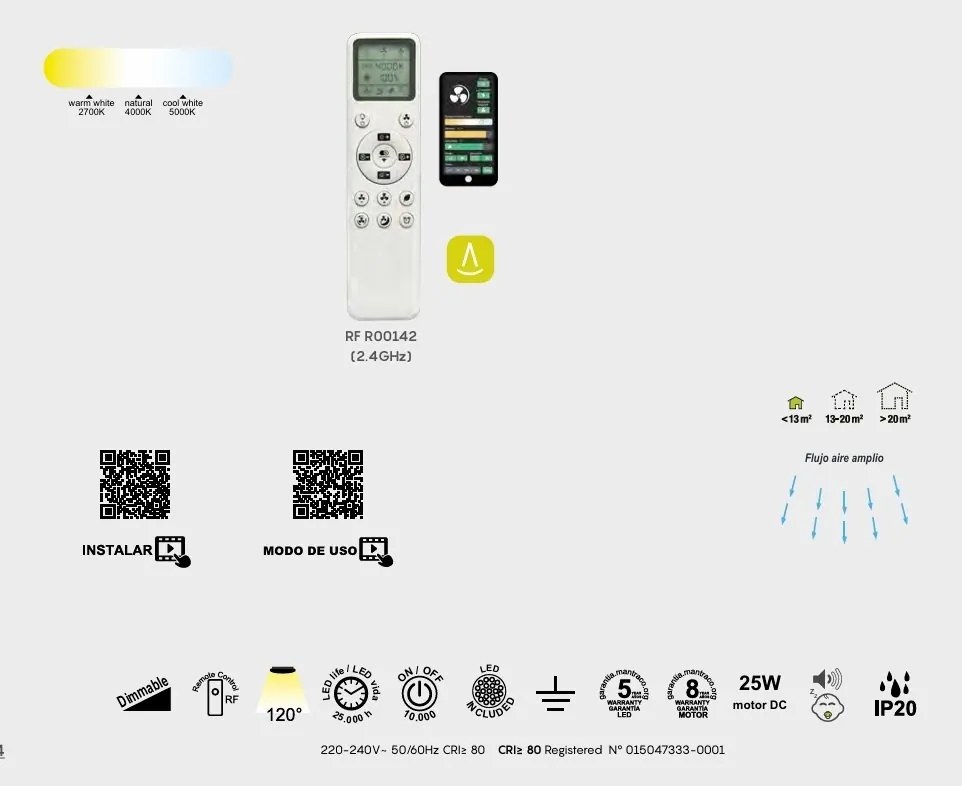 Lustra LED, Ventilator cu telecomanda, SOHO alb MA-8720